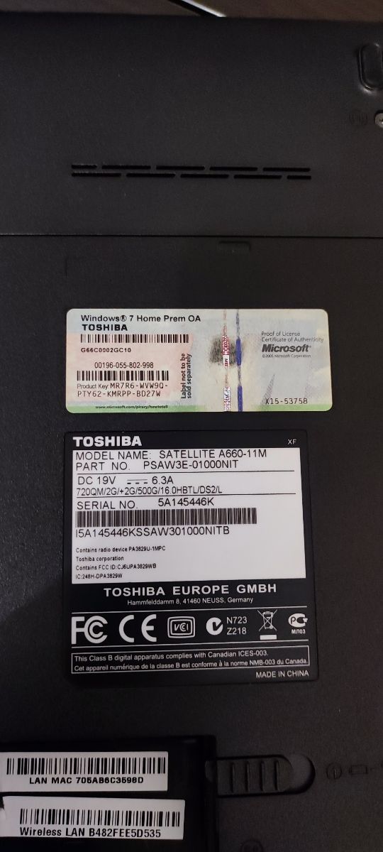 Toshiba laptop Satellite + SSD