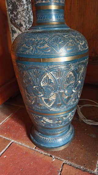 Gran lampara de metal antigua turka cloisone