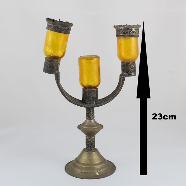 Candelabro Vintage Metal y Cristal Ambar Steampunk