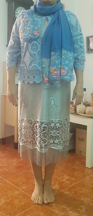VESTIDO DE FIESTA SEÑORA CON CHAQUETA Y FOULARD
