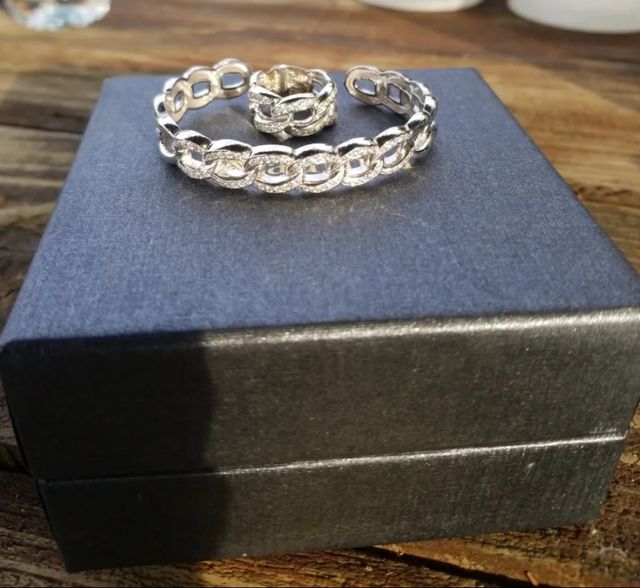 Plata bañada en oro 18Kl anillo y pulsera circonit