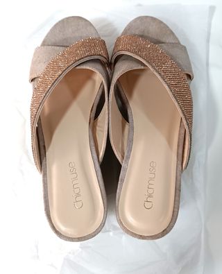 Sandalia mujer cuña look brillo esparto talla37