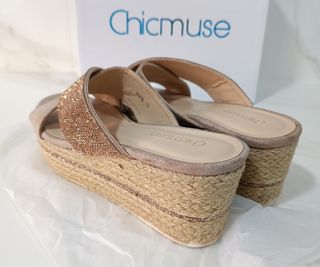 Sandalia mujer cuña look brillo esparto talla37
