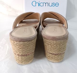 Sandalia mujer cuña look brillo esparto talla37