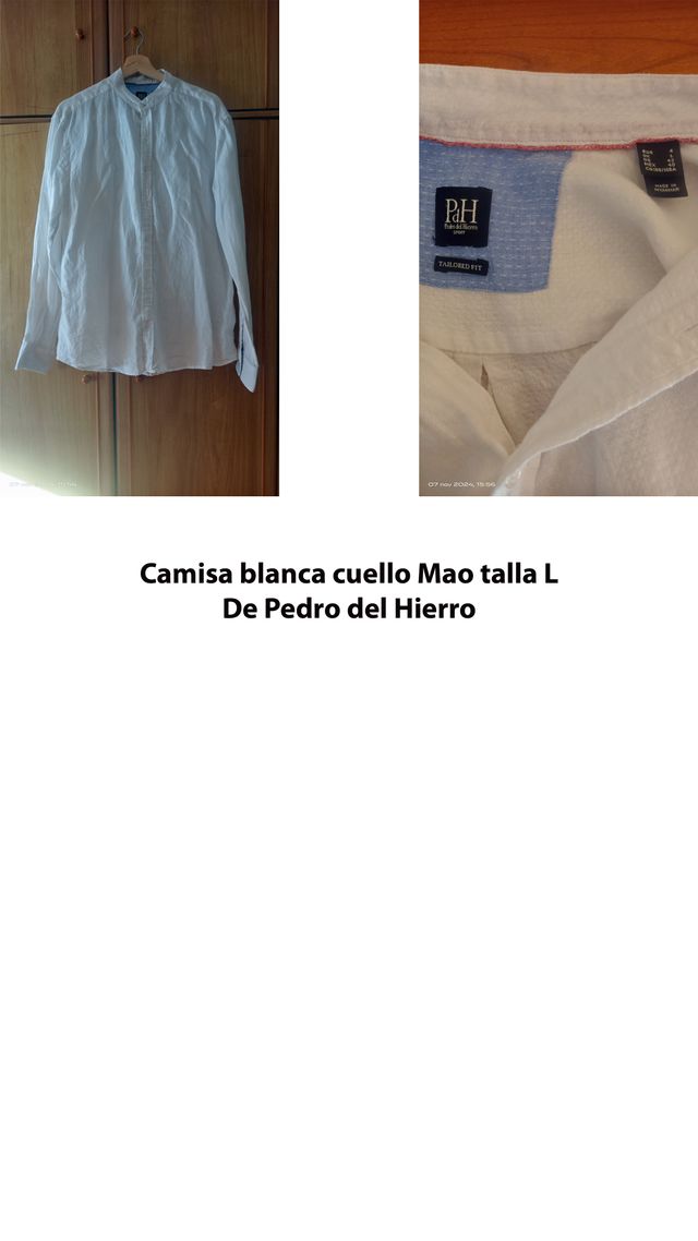 Camisa blanca cuello Mao talla L