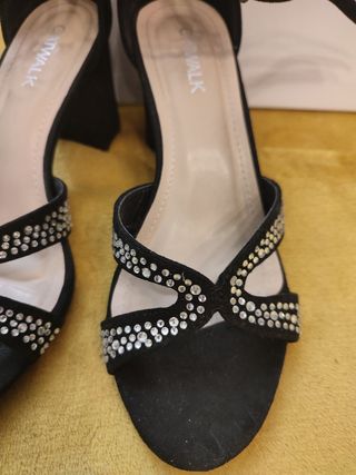 Sandalias tacón 37 negro/ brillos