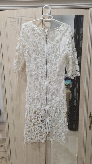 Chaqueta larga cardigan cremallera encaje guipur