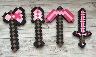 Lote herramientas minecraft rosa