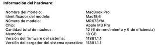 Macbook Pro 14” M3 Pro 18GB 1TB Plata