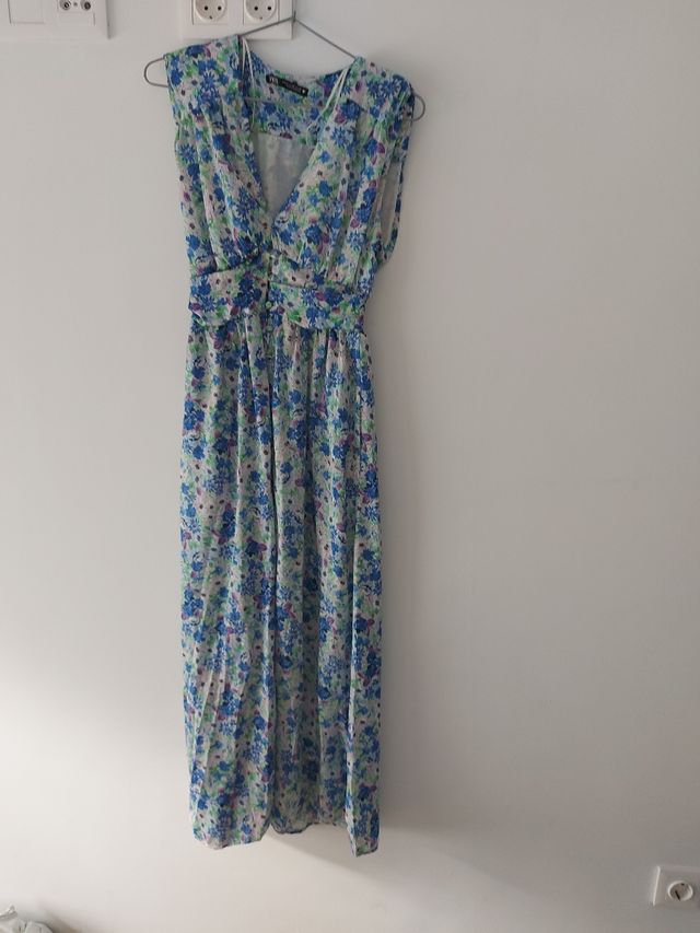 Abito lungo floreale Zara XS. Blu
