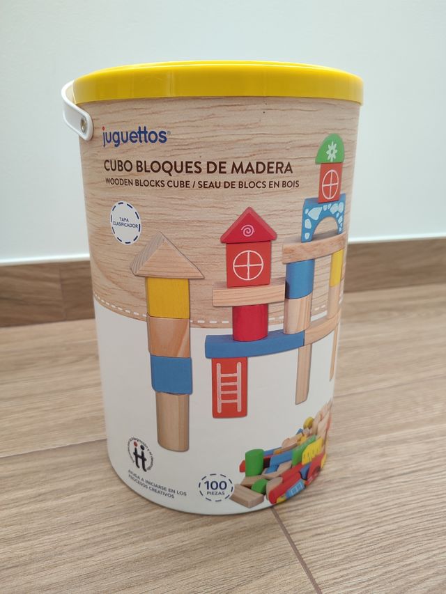 Cubo bloques de madera 100 piezas 
