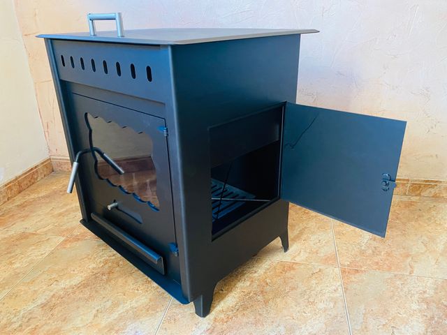 Estufa de leña con horno, salida trasera 2 puertas