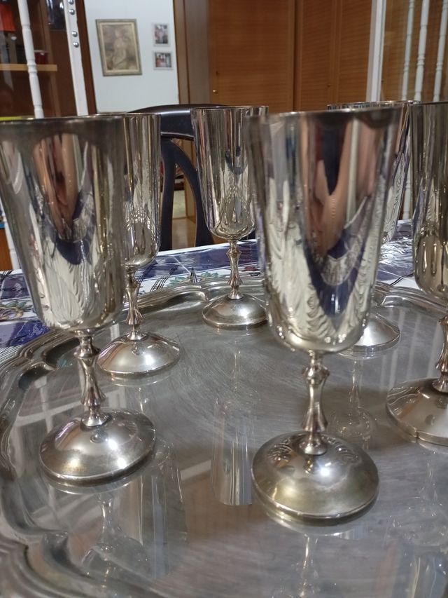 Bandeja plateada con 6 copas