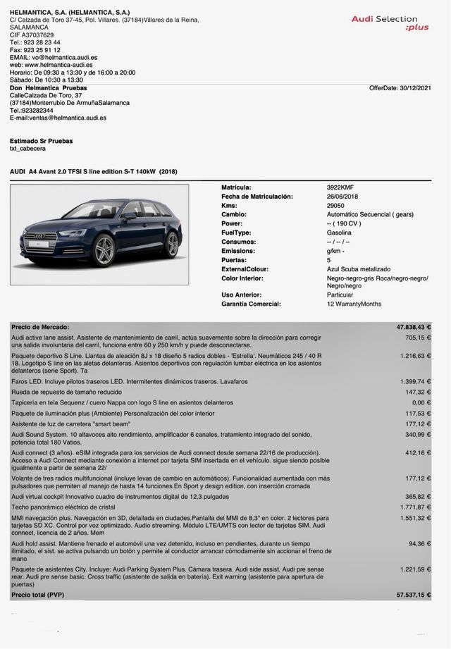 Audi A4 190cv 2.0 S tronic s line full extras