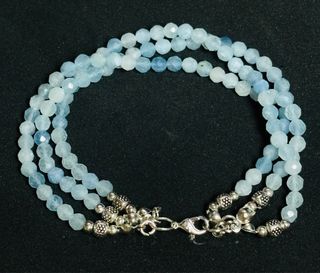 Pulsera aguamarinas 5 mm triple y plata de ley 925