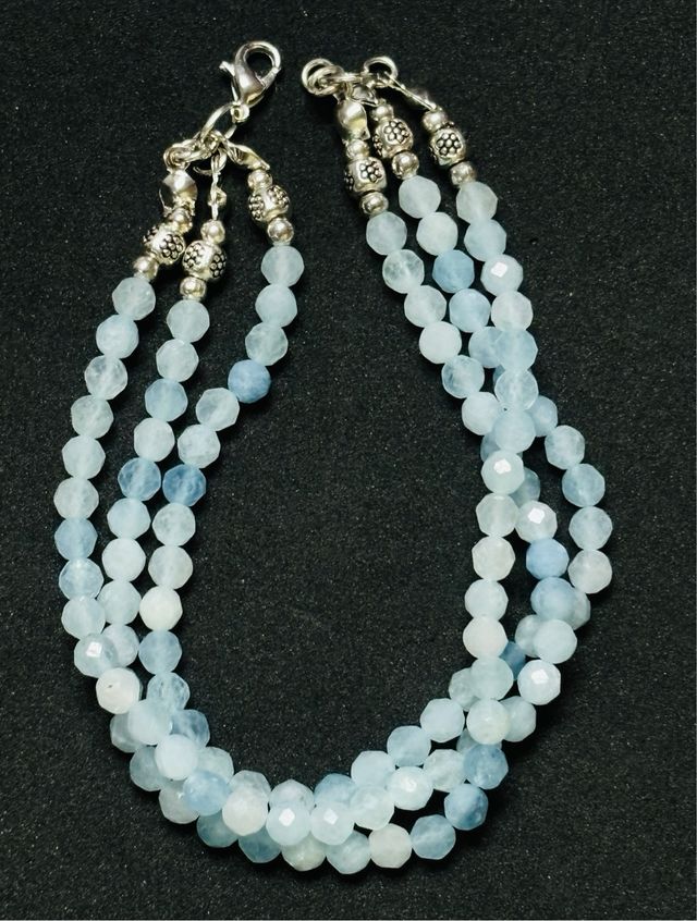 Pulsera triple de aguamarinas en plata de ley 925