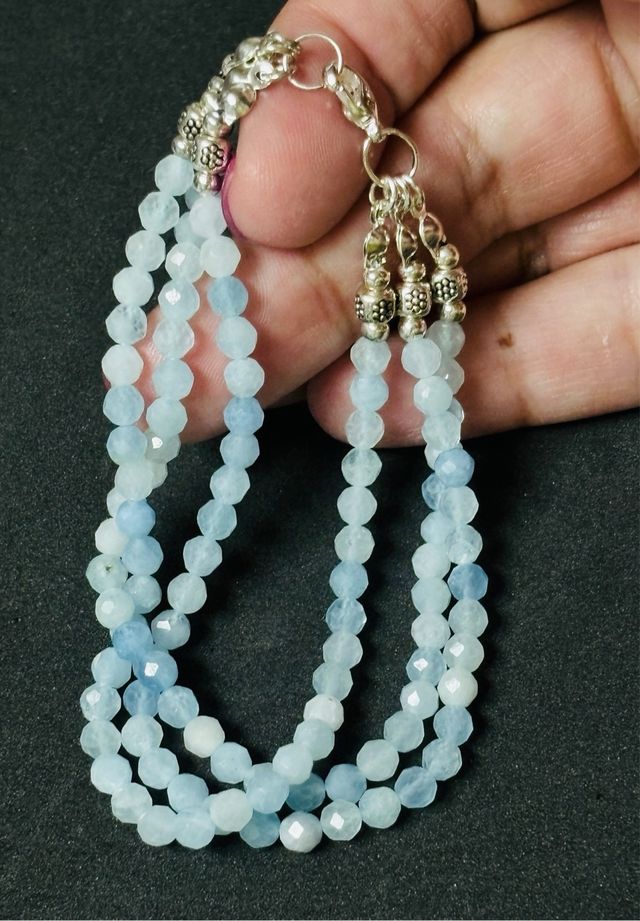 Pulsera triple de aguamarinas en plata de ley 925