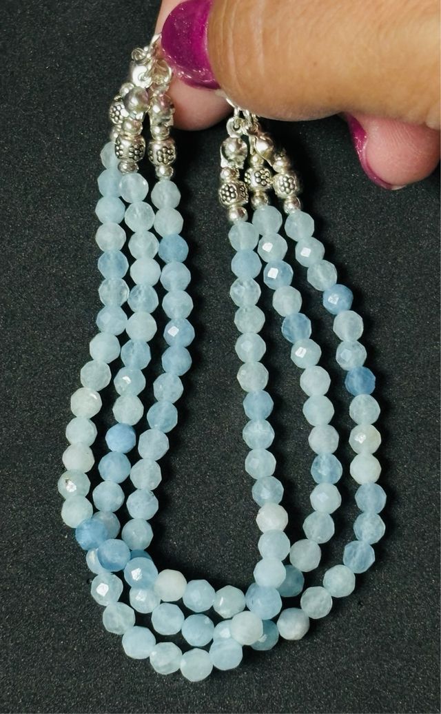 Pulsera triple de aguamarinas en plata de ley 925