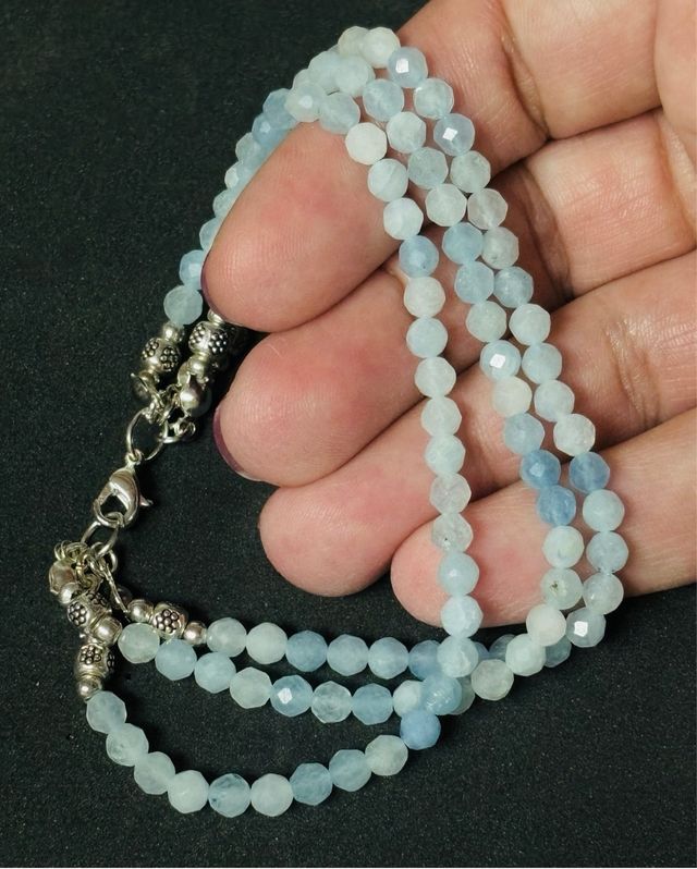 Pulsera triple de aguamarinas en plata de ley 925