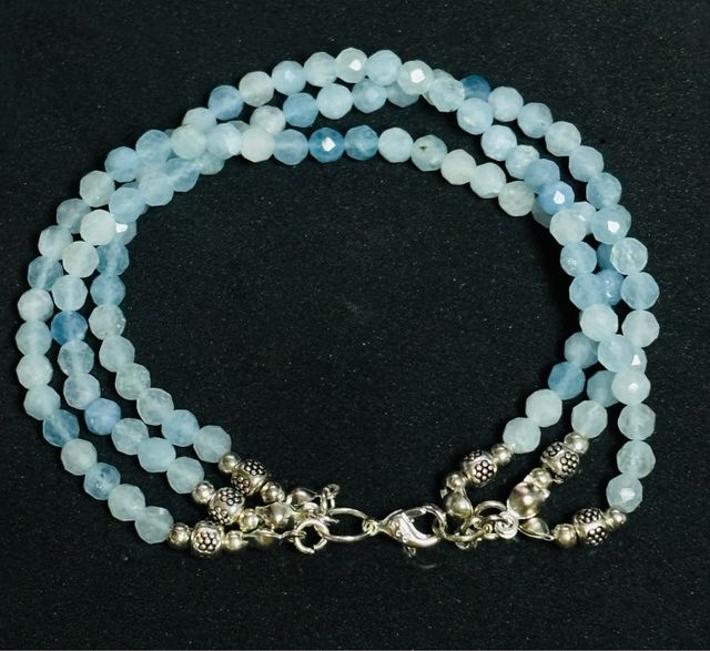 Pulsera triple de aguamarinas en plata de ley 925
