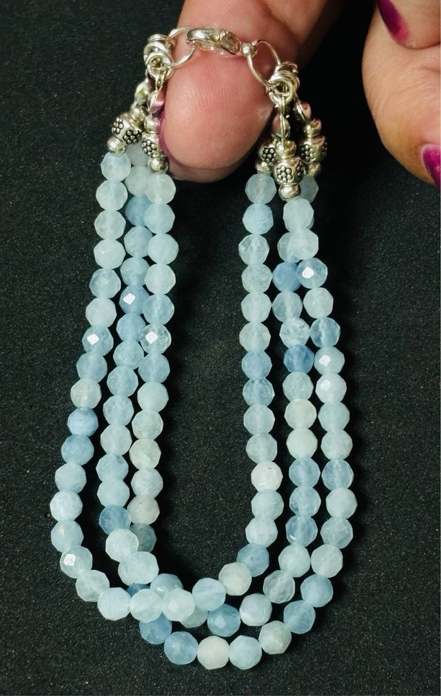 Pulsera triple de aguamarinas en plata de ley 925