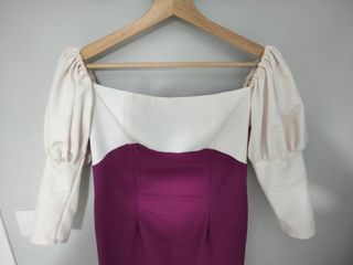 Vestido cóctel buganvilla y blanco