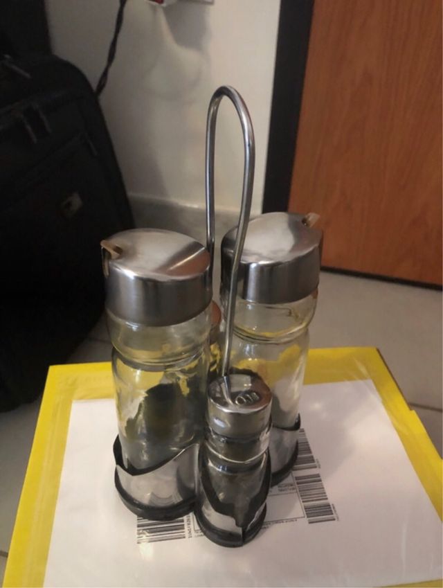 Oliera e saliera completa di vetro e acciaio