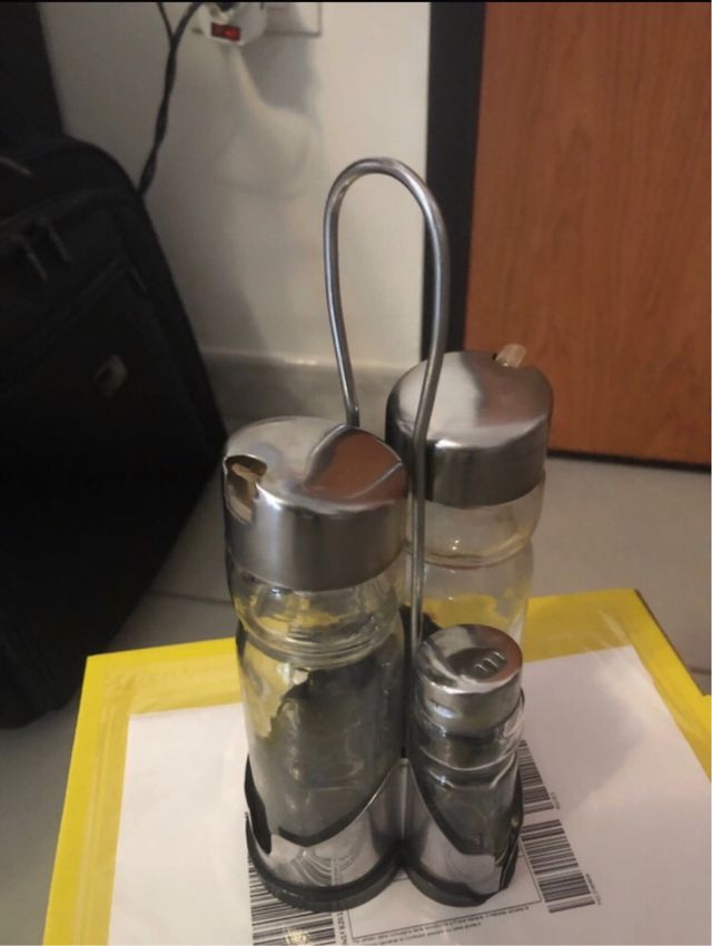 Oliera e saliera completa di vetro e acciaio