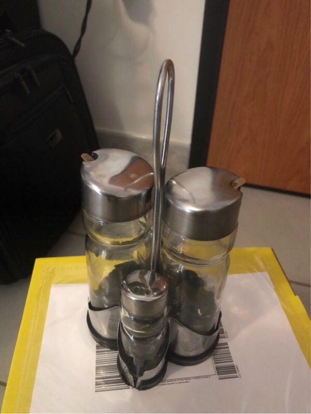 Oliera e saliera completa di vetro e acciaio