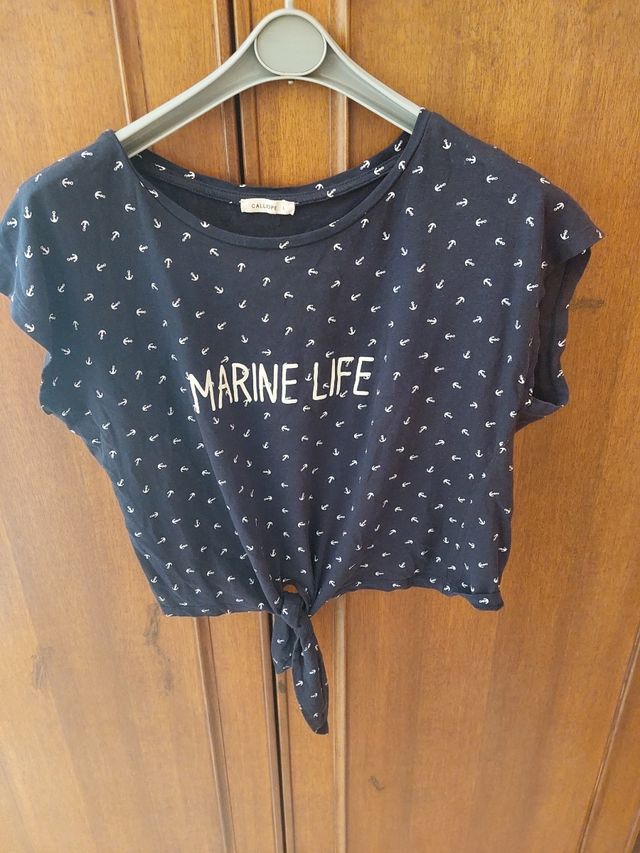 T-shirt cropped con stampa marinara