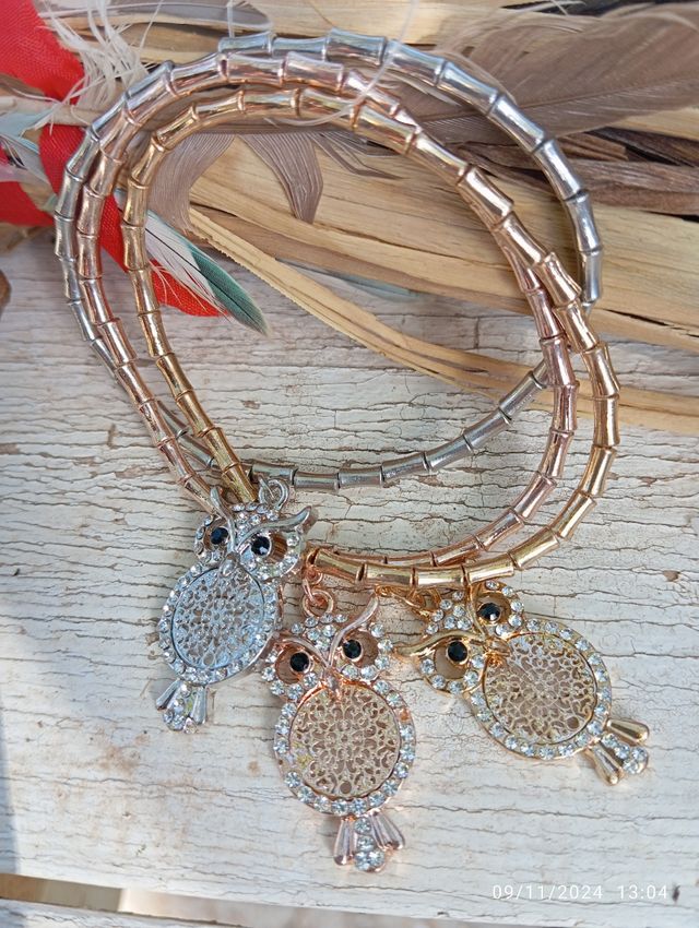 Juego de 3 pulseras amuleto búho o mano de fatima