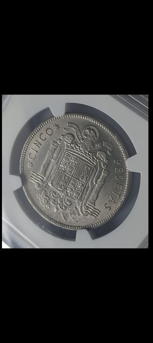 MONEDA 5 PESETAS 1949*50* DURO CABEZÓN NGC AU58.
