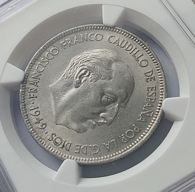 MONEDA 5 PESETAS 1949*50* DURO CABEZÓN NGC AU58.
