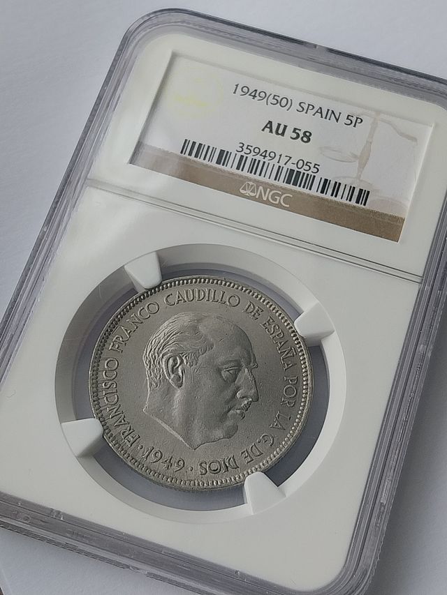 MONEDA 5 PESETAS 1949*50* DURO CABEZÓN NGC AU58.
