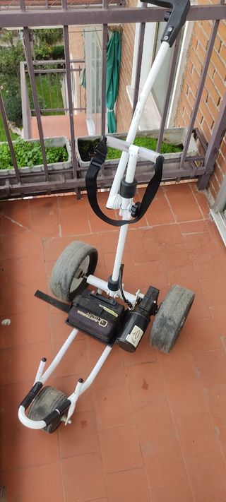 Juego palos de golf y carrito eléctrico