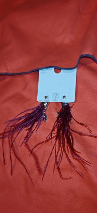 Pendientes burdeos pluma largos