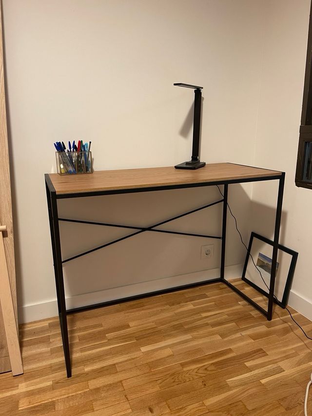 Mesa escritorio industrial, forja con madera