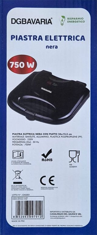 Piastra panini DG BAVARIA 750 W