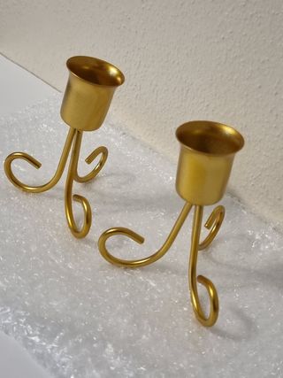 Coppia portacandele in ferro dorato stile vintage