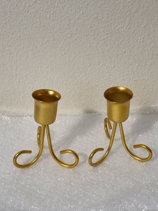 Coppia portacandele in ferro dorato stile vintage