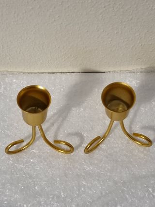 Coppia portacandele in ferro dorato stile vintage