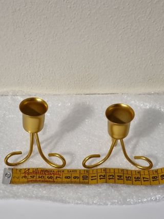 Coppia portacandele in ferro dorato stile vintage