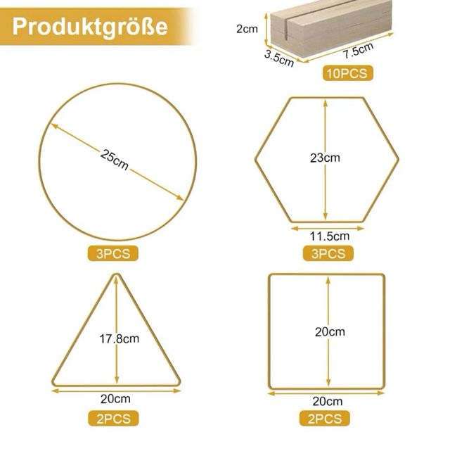 ASOFTY Set de 10 Anillos de Metal Dorado de 25 cm