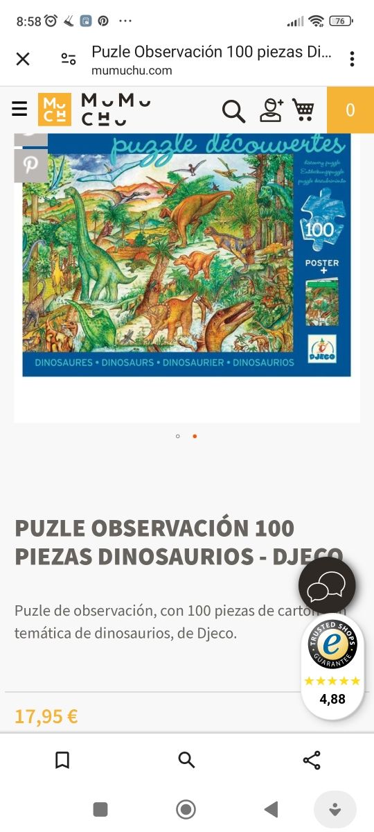 Puzzle observación dinosaurios. Djeco.