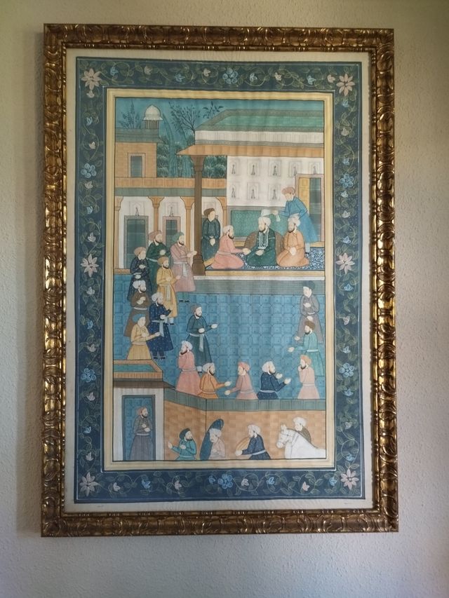 2 cuadros, motivos mogoles, enmarcada.