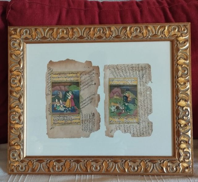 Hojas de libro antiguo indio, enmarcadas