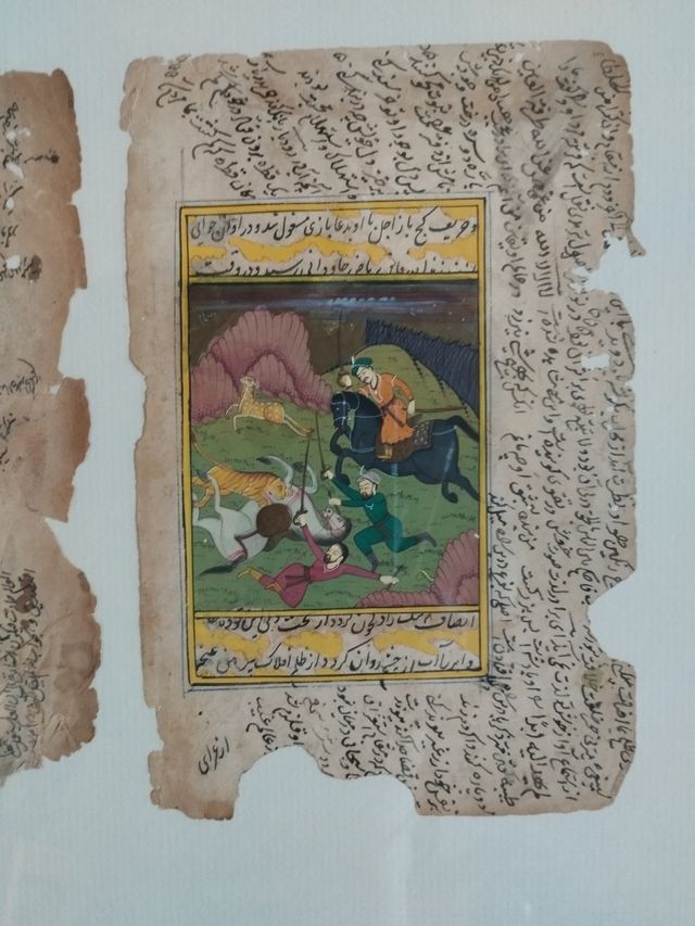 Hojas de libro antiguo indio, enmarcadas