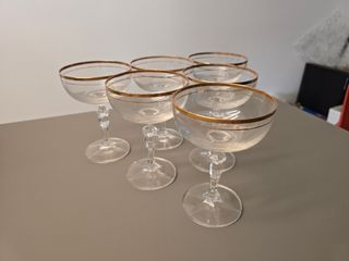 6x Bicchieri in cristallo con bordo in oro