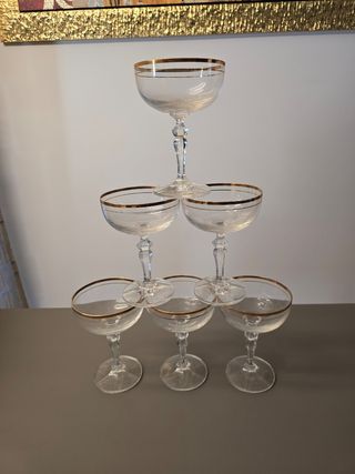 6x Bicchieri in cristallo con bordo in oro