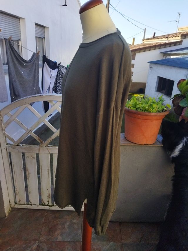 Jersey verde de punto fino talla L oversized